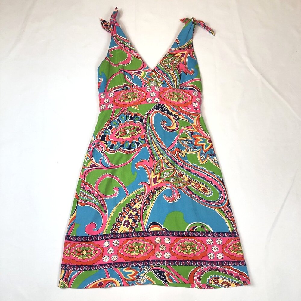 Lilly Pulitzer Silk Sleevless V Neck Dress Tie Shoulder Size Small
